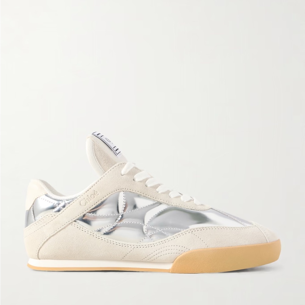 Chloe Kick Sneaker Metallic Silver Leather/Beige Suede sz 36 New in Box